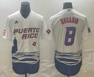 Mens Puerto Rico Baseball #8 Eddie Rosario 2023 White World Classic Stitched Jerseys